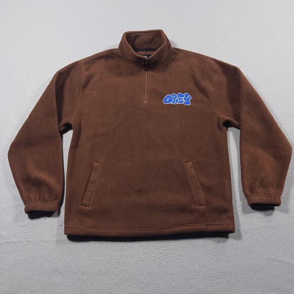 Obey Alley Sepia Quarter Zip‎ Sweatshirt Men Small Brown - Picture 1 of 9